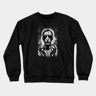 Japanese horror face art, black and white Crewneck Sweatshirt